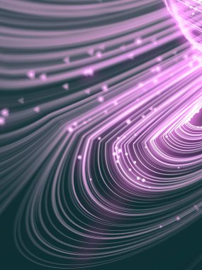 Karanlık bir arka plan üzerinde küçük boncuklar ile Sihirli dalgalı halkalar. Alan derinliği. 3d render