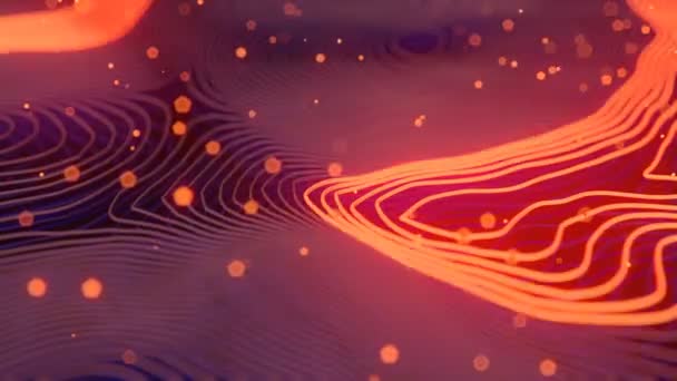 입자와 분홍색 추상적 오렌지 빛나는 요소와 모양의 와이어 피사계 애니메이션 — 비디오
