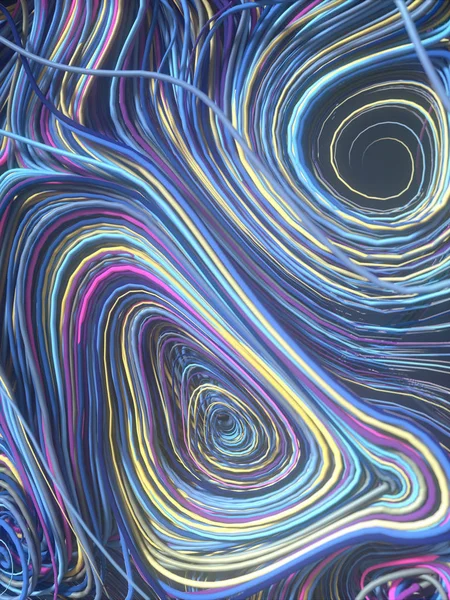 Переплетення абстрактних синіх кольорових кривих. Комп'ютерний геометричний візерунок. 3D візуалізація — стокове фото