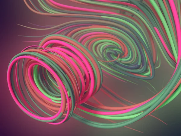 Переплетення абстрактних рожевих і зелених кольорових кривих. Комп'ютерний геометричний візерунок. 3D візуалізація — стокове фото