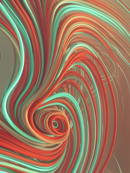 Curvas abstractas entrelazadas de color verde y naranja. Patrón geométrico generado por computadora. Renderizado 3D — Foto de Stock