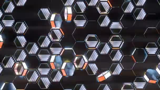 Willkürliche Rotation Glänzend Gefärbter Wabenmuster Auf Dunklem Hintergrund Grafikdesign Digitale — Stockvideo