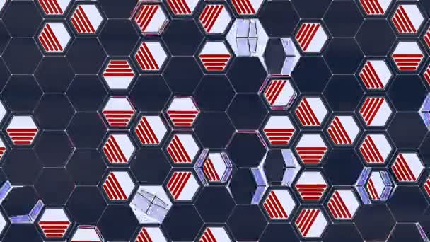 Random Rotation Colored Honeycomb Pattern Dark Background Flat Graphical Design — Stock Video