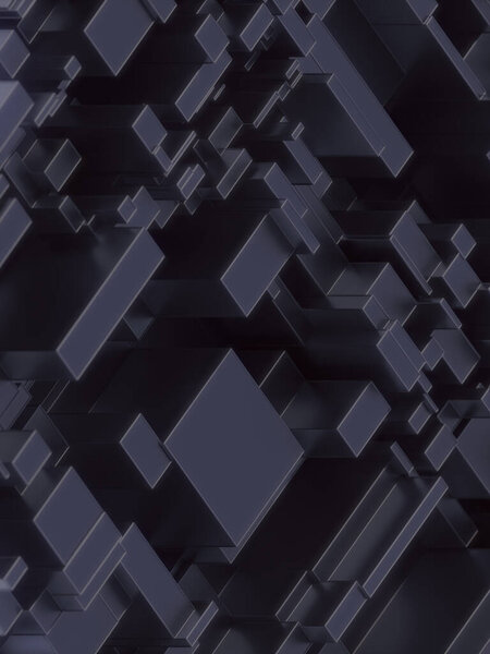 Abstract dark pattern of rectangular shapes for concept design. 3d rendering digital illustration. Minimal style. Concept art