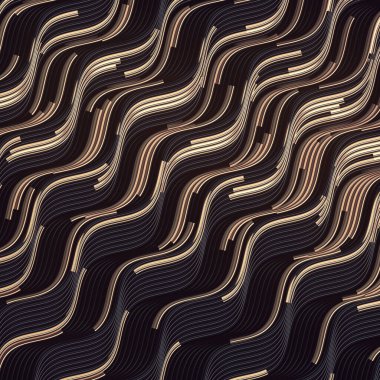 3D işlemeli altın dalgalı eğri çizgiler koyu arkaplan üzerinde güzel lüks desen