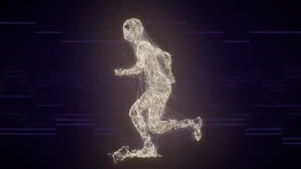 Farbig laufender Draht Mann aus Linien und Punkten Schleifenanimation. 3d rendern 4K UHD — Stockvideo