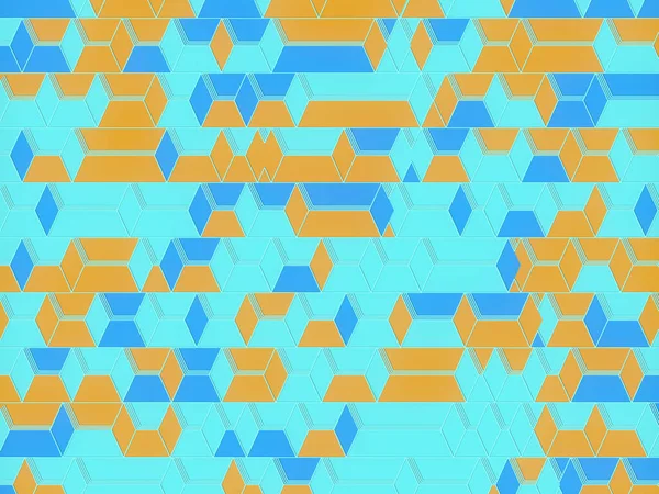 Стильная линия искусства раскрашена плоским узором с синими и оранжевыми прямоугольниками. 3D рендеринг — стоковое фото