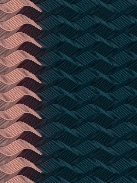 Shiny metallic pattern on dark wave bend background. 3d rendering design element. Luxury digital texture. Futuristic glowing template