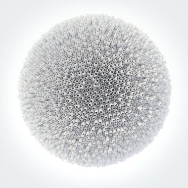 Yüzeyde rastgele sıralanmış sapları olan yarım tonlu yuvarlak bir şekil. Soyut geometrik arkaplan tasarımı 3d dijital resimleme