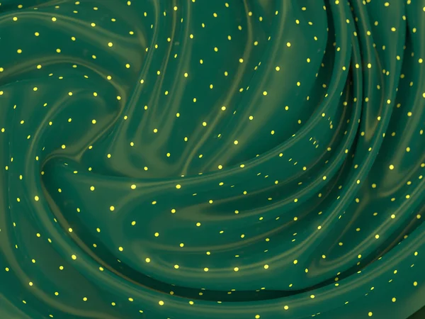 Tissu Ondulé Vert Avec Motif Géométrique Pois Jaunes Abstrait Rendu — Photo