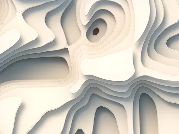 3Dレンダリング波は白い流れの表面を曲げます 地形図の概念 コンピュータが幾何学模様を生成した ウェブサイトテンプレートの概要デザイン — ストック写真