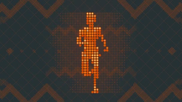 Perfil de un hombre corriendo rápido hacia. Patrón de puntos de colores. animación 3d bucle — Vídeos de Stock