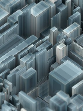 Afiş tasarımı için fütüristik şehir geometrisine sahip soyut poster. Modern renkli dokular. 3d görüntüleme dijital illüstrasyon kentsel kavramı