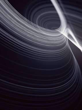 Hipnotik dalgalı beyaz halkalar. Alanın derinliği. Sihirli kavram. Soyut geometrik desen. 3d dijital resimleme