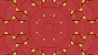 Etnik tarzda üç boyutlu dinamik bir kaleydoskop. Kusursuz 4K animasyonu. Kırmızı, sarı ve yeşil tonlarda parlak bir süs. Müzik ve VJ setleri için hipnotik bir arka plan. 3d oluşturma