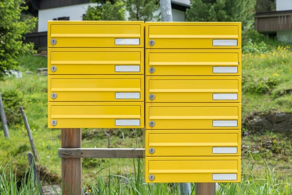 Yellow Letterbox Made Tin Name Rural Area Austria — Stock Photo, Image