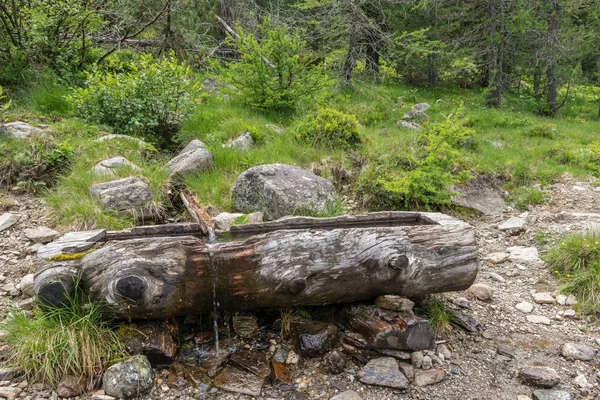 Weathered wooden trough for water well, Austria