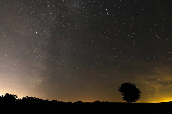 Céu Estrelado Verão Noite Dos Perseids Baviera Alemanha — Fotografia de Stock