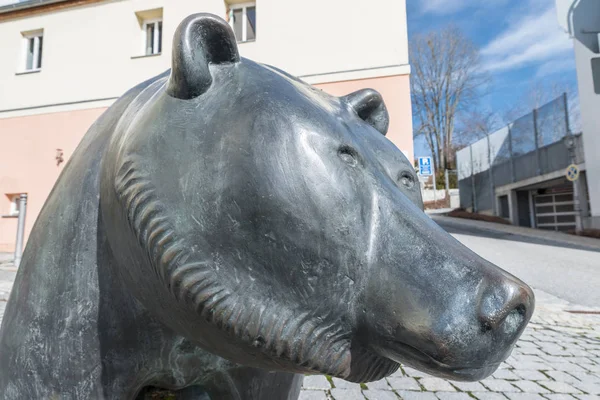Life size metal sculpture of the heraldic animal of Grafenau, the bears - Germany