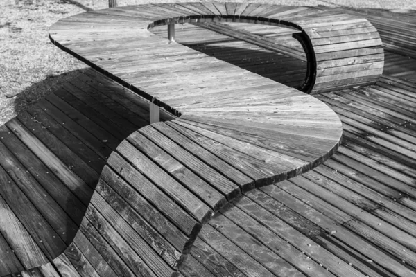 Black White Image Modern Geometric Wooden Construction Intended Seating Germany — Stock Photo, Image