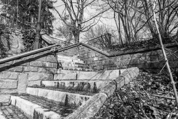 上から下に公園の石の階段の黒い白いイメージ ドイツ — ストック写真