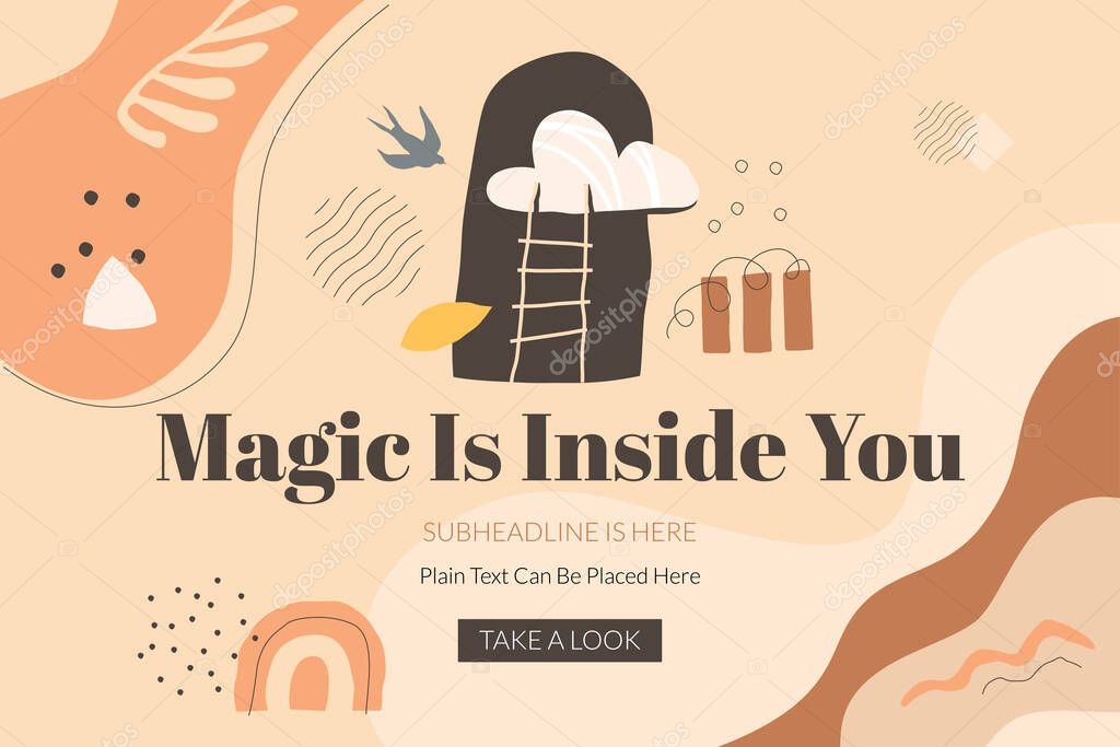 Magic Is Inside You Banner Template With Ladder To The Cloud And Abstract Shapes Modern Design In Terracotta Shades For Lifestyle Blogs Yoga Classes Life Coaching Resources Vector Art Premium Vector