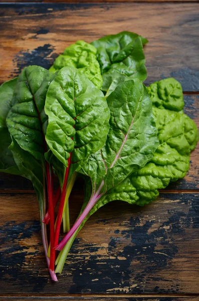 Fresh Colorful Chard Leaves Old Rustic Wooden Background — Stock Photo, Image