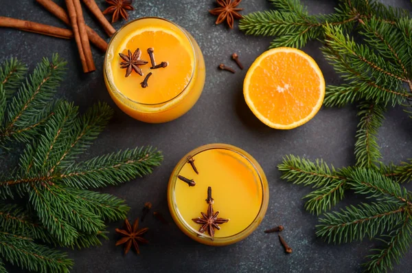 Herbst Winter Cocktail Scharfer Würziger Orangenpunsch Mit Gewürzen Urlaubskonzept Mit — Stockfoto