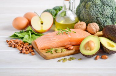 Sağlıklı ürün yelpazesi. Dengeli beslenme kavramı.