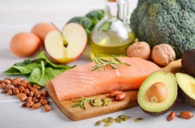 Sağlıklı ürün yelpazesi. Dengeli beslenme kavramı.