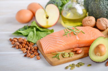 Sağlıklı ürün yelpazesi. Dengeli beslenme kavramı.