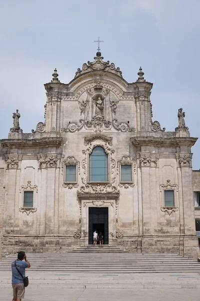 Matera Włochy Sierpień 2018 Zewnętrzne Faade Kościoła San Francesco Assisi — Zdjęcie stockowe
