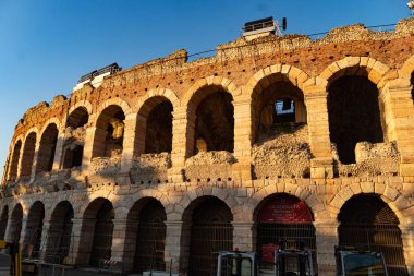 Verona, İtalya - 5 Eylül 2018: Verona Arena, Verona, İtalya Piazza sutyen bir Roman amfitiyatro ı. yüzyılda inşa