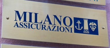 Verona, İtalya - 5 Eylül 2018: Milano Assicurazioni plak, öyle bir İtalyan finansal hizmetler Şirket 2014 yılında Unipol Assicurazioni ve Premafin ile birleştirildi