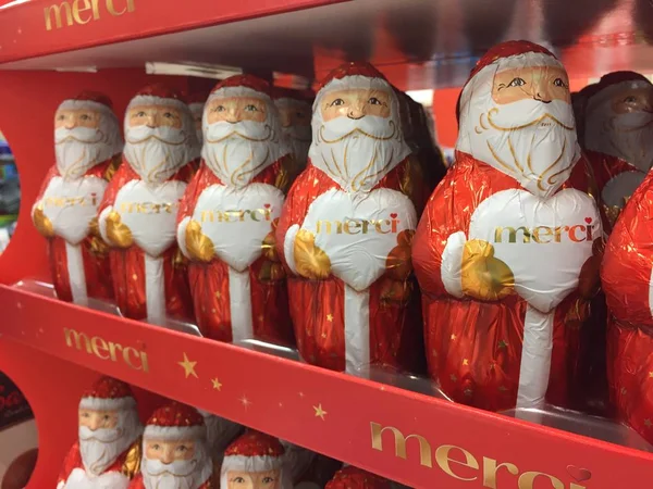 Berlín Německo Října 2018 Merci Čokoládové Vánoční Postavy Merci Francouzsky — Stock fotografie