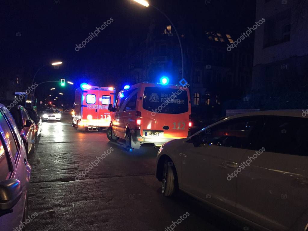 Berlin, Germany - October 20, 2018: German ambulance first aid. 112 is the single European emergency number that can be dialed free of charge and it is used for fire and medical emergency