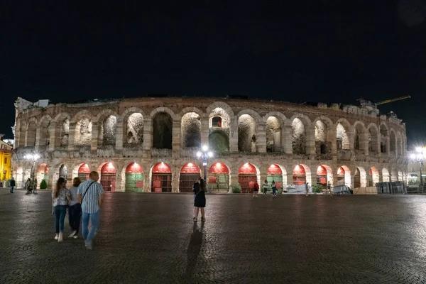 Verona Itálie Září 2018 Exteriér Verona Arena Noci Římský Amfiteátr — Stock fotografie