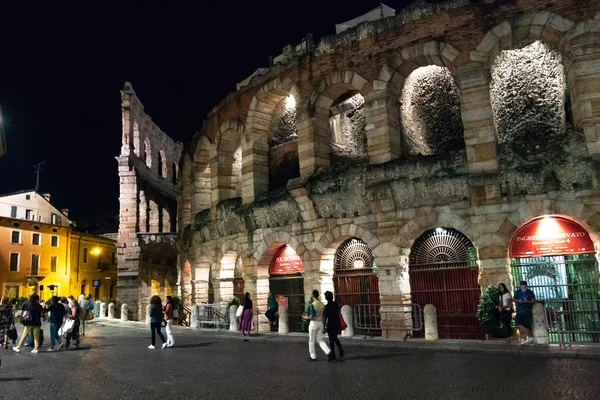 Verona Italia September 2018 Exterior Verona Arena Night Romersk Amfiteater – stockfoto