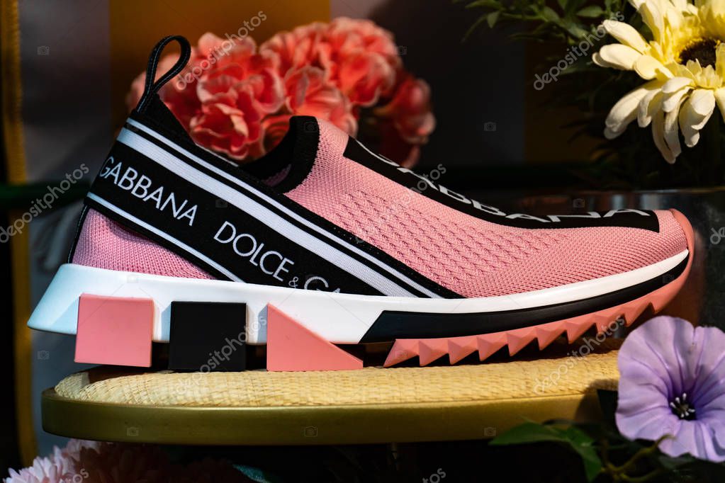 Verona, Italy - September 5, 2018: Dolce & Gabbana Women's Sorrento logo-print mesh sneakers