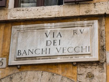 Via dei Banchi Vecchi Roma, İtalya, Piazza Navona ve Vatikan'ın yakın tarihi sokak sokak adı iz