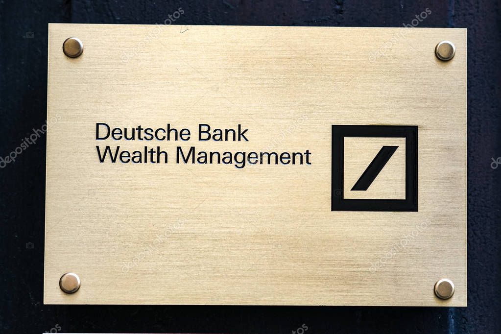 Verona, Italy - September 5, 2018: Metal plate of the Deutsche Bank Wealth Management