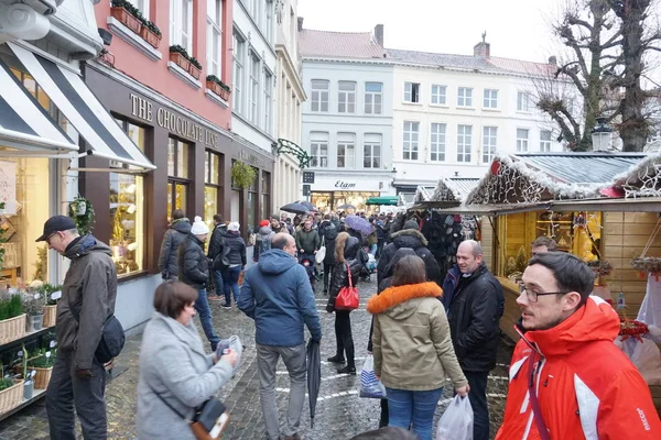 Bruxelles Belgique Décembre 2018 Personnes Visitant Marché Noël Plein Air — Photo