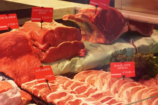 Raw meat for sale in butcher\'s shop