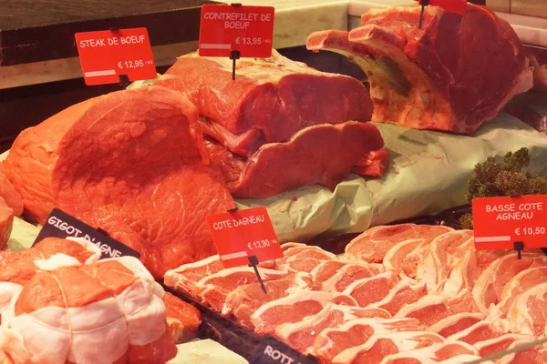 Viande Crue Vendre Dans Boucherie — Photo