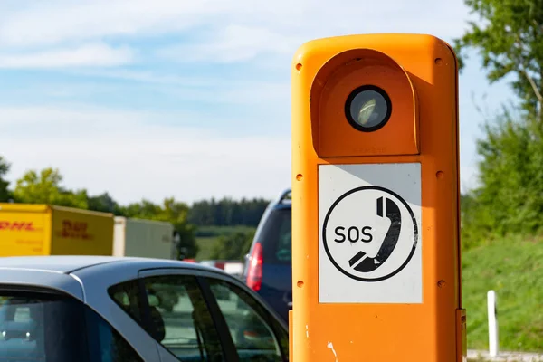 Graz Austria September 2018 Sos Emergency Telephone Box Autobahn Motorway — Stock Photo, Image