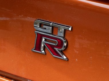 Berlin, Almanya - 15 Mayıs 2018: Turuncu Nissan Gt-R, Nissan, 2007 yılında örtüsünü açmak tarafından üretilen bir 2-kapı 2 + 2 yüksek performanslı araç