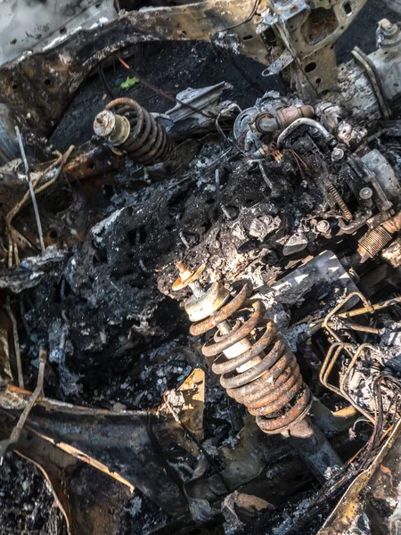 Abandonado Danificado Queimado Carro — Fotografia de Stock