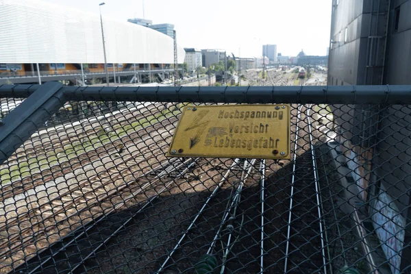 Warning Sign Hochspannung Vorsicht Lebensgefahr German High Voltage Caution Danger — Stock Photo, Image