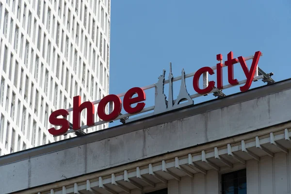 Berlín Alemania Agosto 2018 Shoe City Shoes Store Signage — Foto de Stock