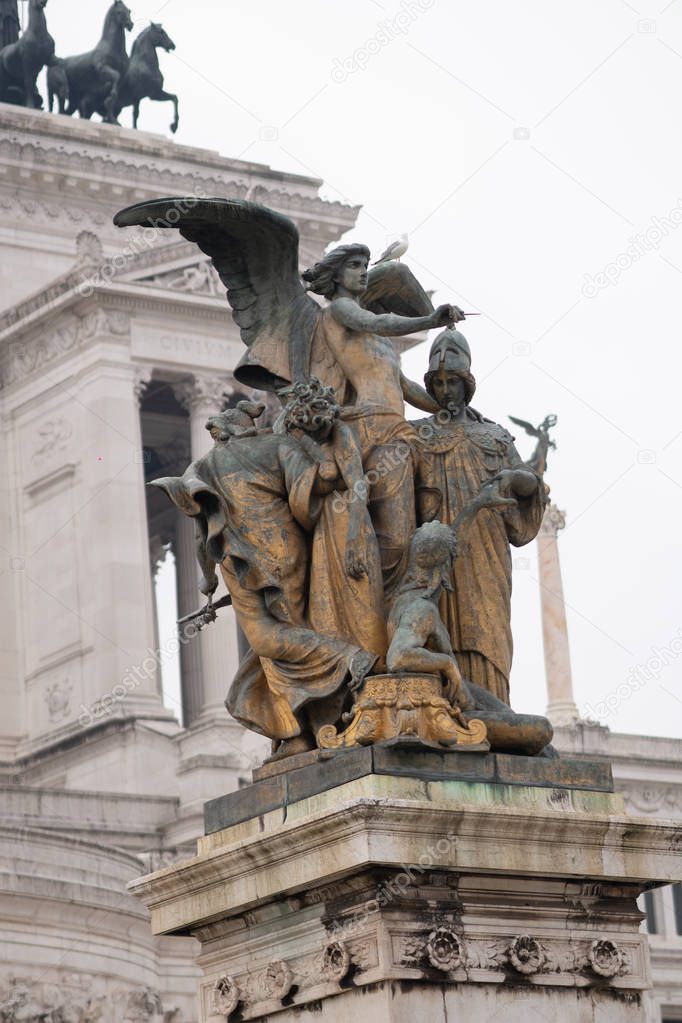 Il Pensiero, The Thought sculpture at the Altar of Fatherland from Piazza Venezia, Rome, Italy. The monument is also known as National Monument to Victor Emmanuel II, Vittoriano